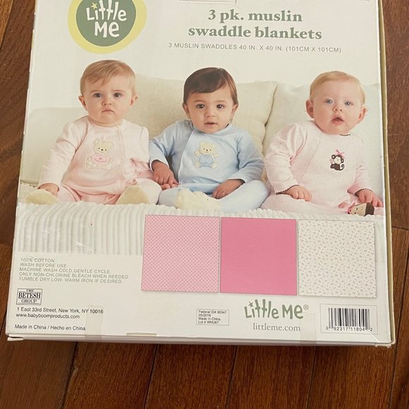 New Little Me Pink and White Infant Baby Girl Muslin Swaddle Blankets 3 pack - Picture 5 of 9